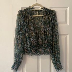 Free People Sheer Mesh Floral Blouse